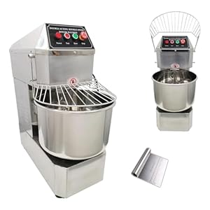 30QT Commercial Dough Mixer Machine, 110V 1500W Electric Dough Kneading Machine, Stainless Steel Stand Mixer, W/Dual Action and Dual Speed, for Bakeries Pizzerias