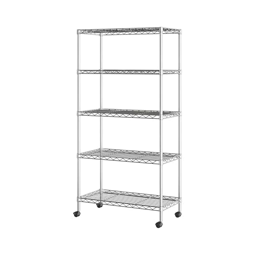 Seville Classics 5-Tier Wire Shelving with Wheels, 5-Tier, 30"" W x 14"" D (NEW MODEL), Chrome Plating, Plated Steel