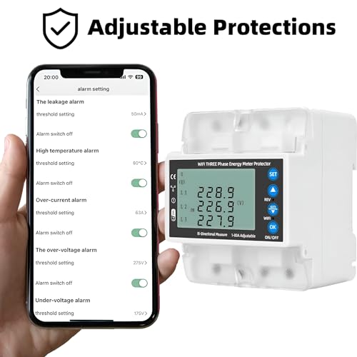 Image of XPR3SS 100Amp 3 Phase Energy Meter WIFI Remote Control Bidirectional Smart Circuit Breaker Energy Meter KWh Power Meter Timer Over Voltage Under Voltage Over Current Protection