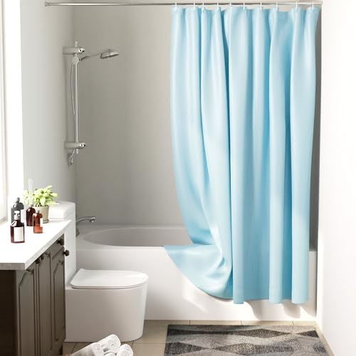Image of Encasa XO Waterproof Shower Curtain for Bathroom 6 x 6 feet(183x183 cm), Anti-Fungal Polyester Washroom Curtain with 12 Hooks, Wet & Dry Partition Toilet Curtains ZZ Light Blue