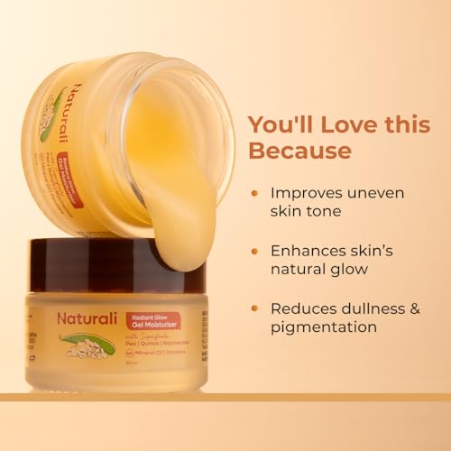 Image of Naturali Radiant Glow Gel Moisturiser | With Superfoods Pea, Quinoa & Niacinamide | Promotes Skin Glow | Improves Even Skin Tone | Paraben-free | For All Skin Types | Best Glow Moisturiser | 50ml