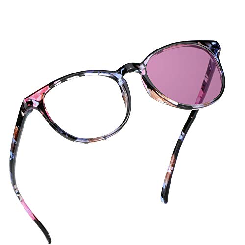 Image of YEIN Blue Light Blocking Glasses, Spring Hinge Photochromic Pink Sunglasses, Computer Reading Glasses, Gaming Glasses, TV Glasses for Women(Pink Floral,+2.75 Magnification)
