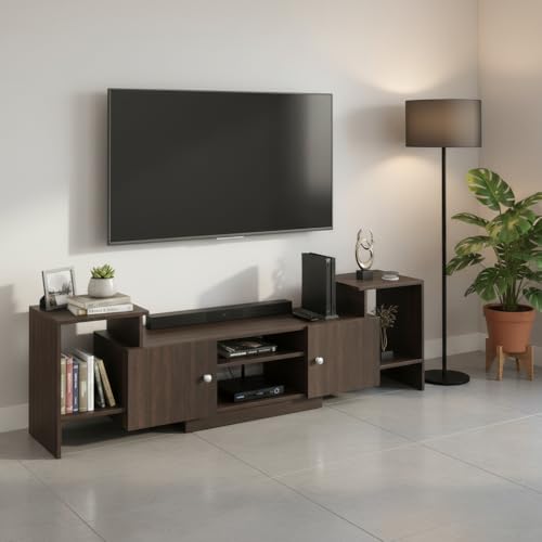 Image of FURNEASER Eptimal Modern Wooden TV Unit for Living Room | Engineered Wood Entertainment Center with Storage | TV Stand for 65 Inch TVs | TV Cabinet with Shelves & Doors | Wenge