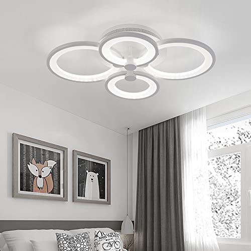 XEMQENER Modern LED Ceiling Light, Flush Mount Lighting Fixture with 4 White Rings, Acrylic Chandelier Lamp for Living Room, Bedroom, Lounge and Dinning Room, Cool White Light Only