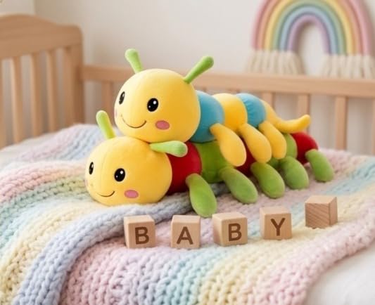 Image of Soft Plush Caterpillar Toy for Kids | Cute Double Face Stuffed Animal | Ultra Soft Hugging Pillow | Long Plush Caterpillar Doll for Babies, Toddlers, Boys & Girls | Birthday Gift