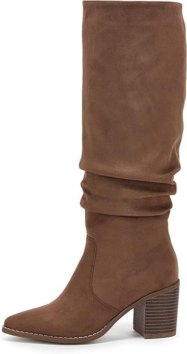 Huiyuzhi Womens Pointed Toe Mid Chunky Heel Side Zipper Knee High Boots Tall Booties - Image 4