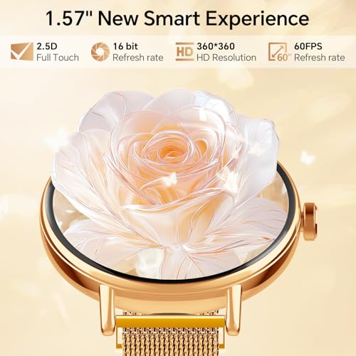 Image of Yoever Smart Watches for Women, 1.57 inch HD 43mm Fitness Tracker Answer /Make Call, Heart Rate /Sleep /SpO2, Round Smart Watch for iPhone /Samsung /Android, IP68 Waterproof, 110+ Sport Mode - Gold