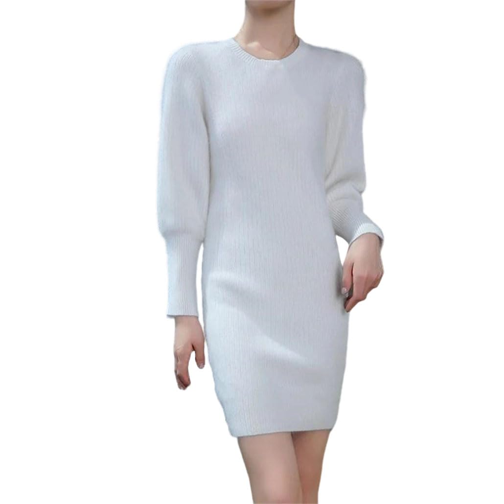 Long Knitted Round Neck Cashmere Dress Womens Warm Pullover Loose Slim Dresses