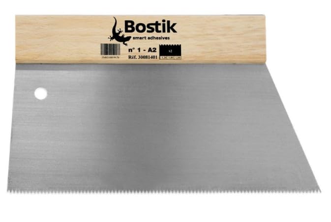 Bostik SPATULE n° 1-A2 pour Colles Acryliques, Spatule en Acier Inoxydable, Poignée en Bois, Application Précise et Uniforme de l'Adhésif sur Différentes...