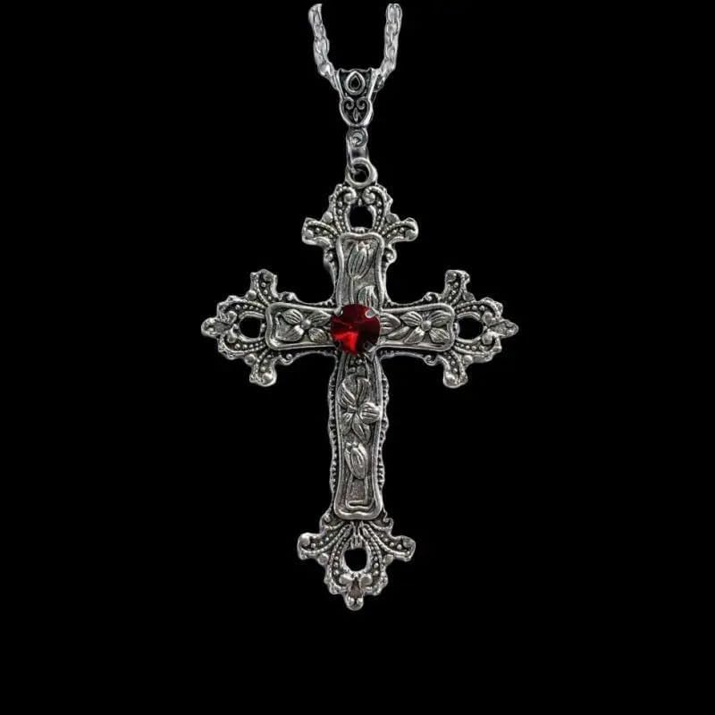 925 Sterling Silver Cross Necklace Y2k, Y2k cross necklace, Crystal Cross Pendant Necklace for Women Men Gothic,