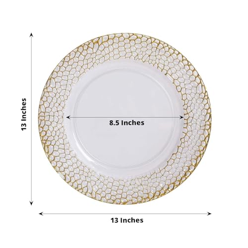 6 platos redondos claros acrílicos con borde dorado 13" miniatura 3