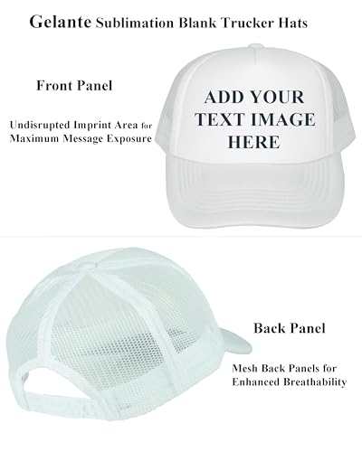 Image of Gelante 12 Pcs Sublimation Blank Trucker Hats - 5 Panel Mesh Snapback Baseball Cap Bulk