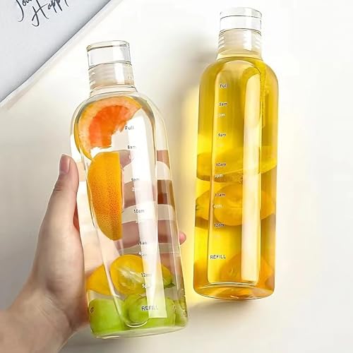 Image of Glass Water Bottle for Adults, Student Direct Drinking Freezer Safe, Leak Proof, Gym Travel On-The-Go Hotel-Style Design Borosilicate Glass Water Bottle With Time Marker (Transparent 1000 ML)