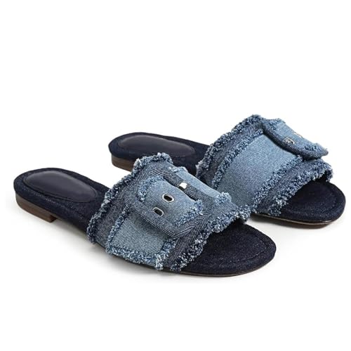 Image of ZJGZF Raffia Sandals for Women Buckle Straw flats Woven Braided Rattan Slides Summer Beach Sandals Comfort Cute Shoes