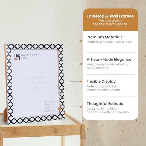 Image of Handicrafts Home Black & White Vintage Photo Frames for Wall or Tabletop Display, 8x10 Picture Frame Set of 2,Boho Farmhouse Gallery Wall Frame Set, Artisan Handmade Moroccan Frame for Home Decor