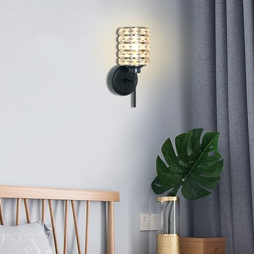 Image of MONKFISH Elegant Chrome Wall Sconce with Glass Shade WS80 Modern Wall Lamp, UL Listed Light Fixture for Bedroom, Bathroom, Living Room, Hallway, Staircase - Contemporary Indoor Lighting(Black)