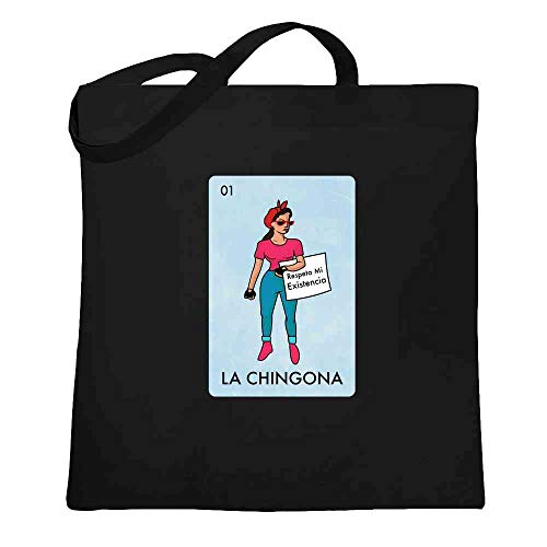 La Chingona Mexican Lottery Parody Feminist Latina Black 15x15 inches Large Canvas Tote Bag Women