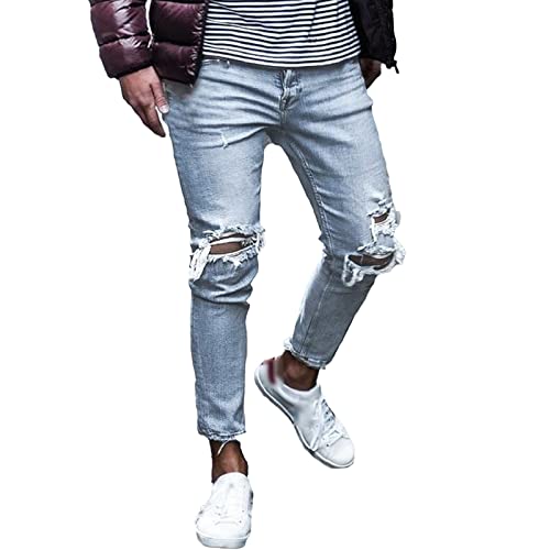 Maiyifu-GJ Ripped Skinny Jeans for Men Distressed Destroyed Denim Pencil Pants Slim Fit Stretch Jean with Broken Holes