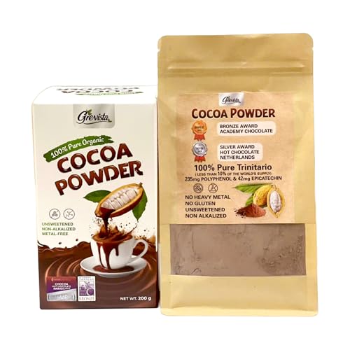 Grevista 100% Pure Cocoa Powder – Unmistakably Premium Quality | Bronze & Silver Medal-Winning | High flavanol | Organic, Unsweetened, Non Alkalized, No Heavy Metal, cacao powder for coffee