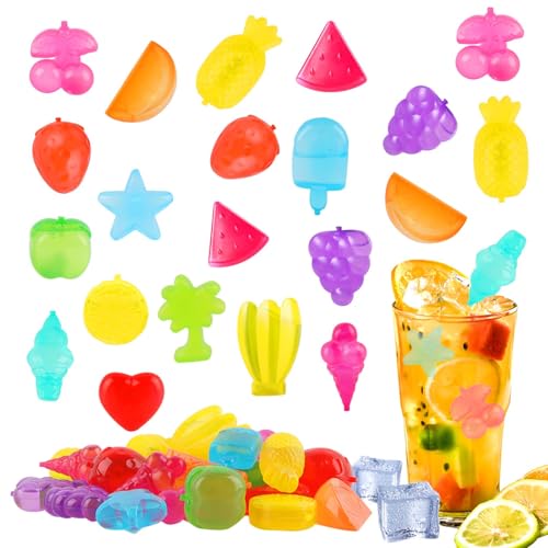 CIYIN Cubetti di Ghiaccio Riutilizzabili in Plastica a Forma di Frutta Colorati per Raffreddare Bevande e Alimenti (Frutti - 30 pz)