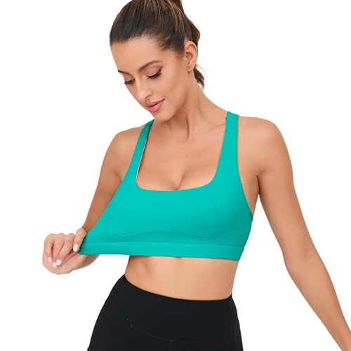 Image of RUNNING GIRL Sports Bras for Women, Racerback Medium Impact Wirefree Padded Bra Workout Crop Top Longline Sports Bra Push up(WX2989 Bright Green L), Large