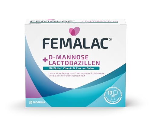 FEMALAC D-Mannose + Lactobazillen - unterstützt mit Biotin die Blasenschleimhaut - mit Vitamin D, Zink und Selen - für Erwachsene - ohne Konservierungsstoffe - 10 Beutel