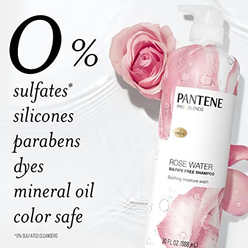 Pantene Sulfate Free Rose Water Shampoo, Soothes, Replenishes Hydration, Safe For Color Treated Hair, Nutrient Infused With Vitamin B5 And Antioxidants, Pro-V Blends, 30.0 Oz #TOP4
