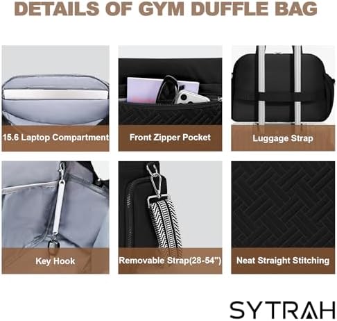 SYTRAH Gym Bag for Women, Lightweight Sport Workout Purse for Travel Black — view 8