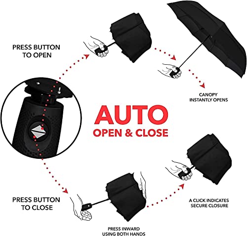Image of QONETIC Portable Auto Open Close Travel Umbrella for Men & Women, Windproof Folding Umbrella for Rain, Compact Waterproof Umbrella, Lightweight 3 Fold Design for Daily Travel & Office Use