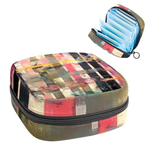 Period Bags for School, Sanitary Napkin Storage Bag for Feminine Pads, Watercolor Abstract Geometry Plaid Pattern Ladies Menstrual Cup Pouch Sanitary Pads Organizer