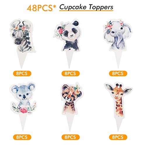 Loshine 48 Pcs Girl Wild One Cupcake Toppers,Wild One Theme Birthday Party Decoration For Baby Shower Jungle Safari Animal Theme Party Supplies Decor #TOP5