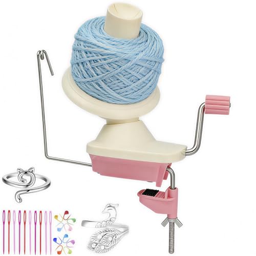 Yarn Winder Yarn Ball Winder for Crocheting Quick Install Portable Yarn Spinner for Yarn Storage +2PCS Adjustable Knitting Loop Crochet+10 PCS Stitch Knitting Needles (Pink)