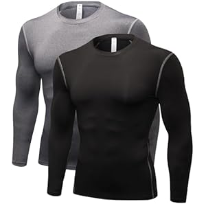 Men’s Compression Long Sleeve Shirts, Cool Dry Sport Workout Underwear Shirt Athletic Baselayer Running Tops 1/2 Pack