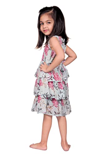 Image of TAGAS Toddler Girls Floral Print Tiered Layer & Belted Dress