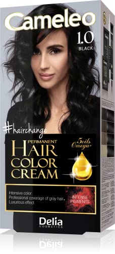 Delia Cameleo Permanent Hair Color Cream Kit with Omega+ - 1.0 Black (0578) D/01