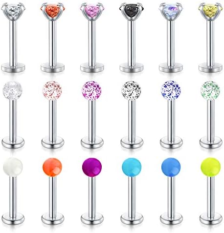 LAURITAMI 18-30pcs Lip Bars Rings 16G Surgical Steel Labret Studs Monroe Ring Piercing Jewellery Conch Cartilage Tragus Helix Earring 8mm