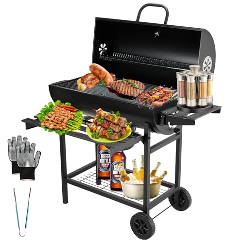 TEENO XXL Charcoal Grill Cart with Thermometer, Ash Drawer & Heat-Resistant Gloves - Adjustable Vent for Ultimate BBQ Experience