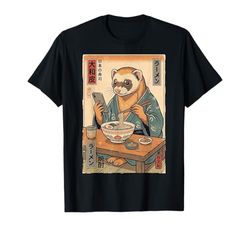 Funny Ferret Eating Ramen Retro Japanese Gifts Men Women Kid T-Shirt