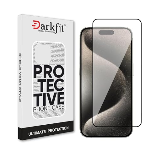Image of DARKFIT Tempered Glass Premium Screen Protector Compatible for iPhone 15 Pro Max | Edge to Edge Coverage with Easy Installation Kit | Scratch Resistance | HD Clear Glass (Black Border) | Pack of 1