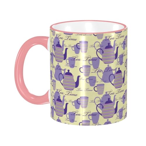 ストライプティーポットカップ マグカップ コーヒーカップ Pink 陶器 朝食カップ ティーカップ 耐熱マグ 保温 耐冷 おしゃれ 大きい ミルクコップ 330ml 雑貨 家庭用 プリント贈り物