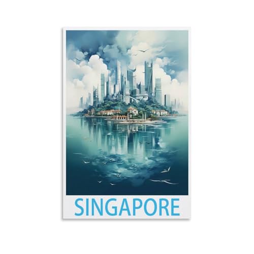 HWJJUII Poster de voyage vintage de Singapour - 20 x 30 cm - Affiches murales sur toile - Décoration murale moderne pour chambre à coucher
