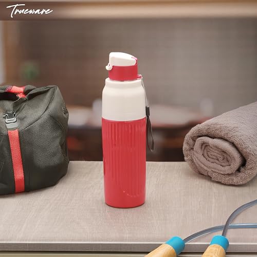 Image of Trueware Aqua Snow Double Wall Inner Steel Outer Plastic 750 ML Hot and Cold Water Bottle | BPA Free | Food Grade| Leak Proof | School, Gym,Sports,Office, Travler Bottle