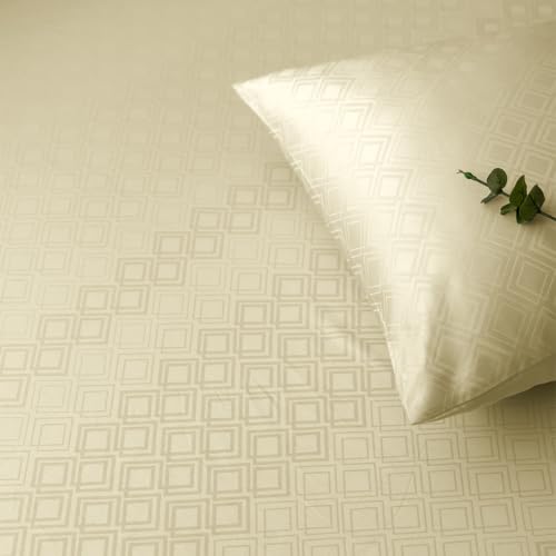 Image of Blue Dahlia 100% Cotton, King Size /Double, Bedsheet (108 inch x 108 inch) + 2 Pillow Covers, 300TC Premium Bedsheet, Dazzling Diamond Jacquard Pattern - Ivory