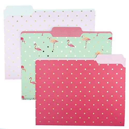Graphique Flamingo Pink File Folder Set – File Set Includes 9 Folders And 3 Unique Flamingo And Polka Dot Designs, Embellished W/ Gold Foil On Durable Triple-Scored Coated Cardstock, 11.75" X 9.5" #TOP1