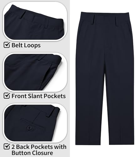 Image of QBK Boys Flat Front Dress Pants Uniform Pants Adjustable Waistband for Toddler to Youth with Pockets