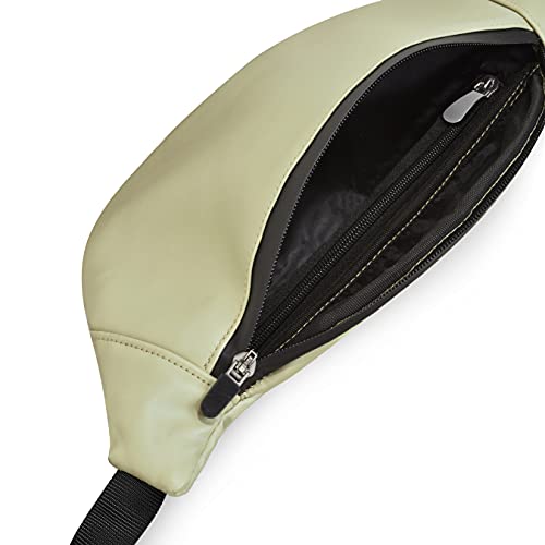 Image of Unisex Premium Leather Waist Pack Slinger Travel Handy Hiking PU Rubber Zip Pouch Elegant Style Document Money Phone Belt Sport Bag for Men and Women Adjustable Strap (Light Green)