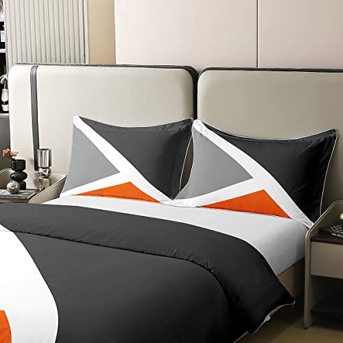 Kids Geometric Abstract Cotton Duvet Cover Set Single Size Grey Orange Stripe Comforter Cover Set for Kids Women Men Modern Triangle Decor Bedding Set Bedspread Cover Bedding Collection 2Pcs - Image 4
