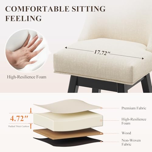 MALOL Butacas Giratorias para Barra, 27" de Altura para Cocina con Asientos Acolchonados y Patas de Madera Maciza, Butacas Tapizadas para Isla de Cocina, Rincón de Desayuno (Beige) miniatura 5