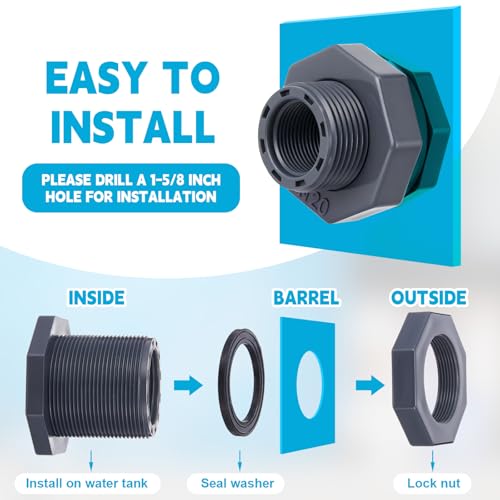 Image of 4 Pcs 3 /4 Inch Bulkhead Fitting PVC Npt Tank Connector