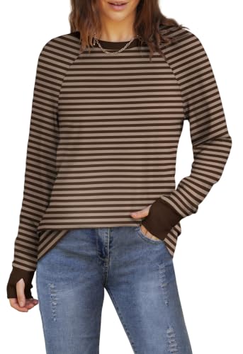Image of XIEERDUO Womens Tunic Tops to Wear with Leggings Long Sleeve Thumb Hole Shirts Crew Neck Curved Hem